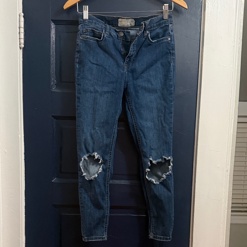 We The Free Dark Blue Distressed Skinny Jeans